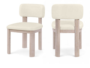 Meridian Furniture Paloma Art Deco Vegan Leather Dining Chair with Cerused Wood Frame for Modern Rooms Cream Style A 88052Cream-C