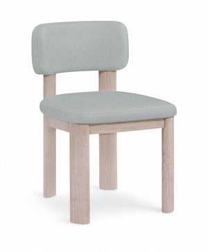 Meridian Furniture Paloma Art Deco Vegan Leather Dining Chair with Cerused Wood Frame for Modern Rooms Light Blue Style A 88052LtBlu-C