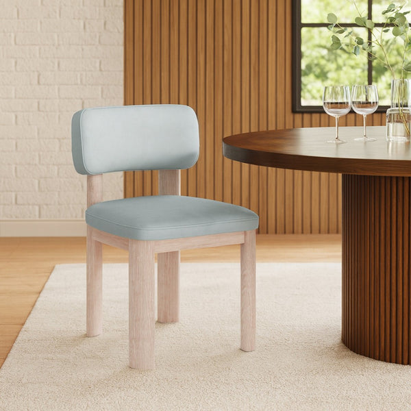 Meridian Furniture Paloma Art Deco Vegan Leather Dining Chair with Cerused Wood Frame for Modern Rooms Light Blue Style A 88052LtBlu-C