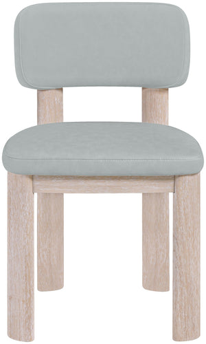 Meridian Furniture Paloma Art Deco Vegan Leather Dining Chair with Cerused Wood Frame for Modern Rooms Light Blue Style A 88052LtBlu-C