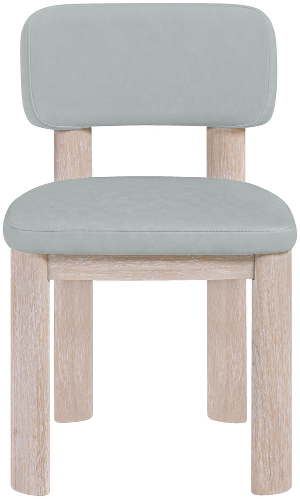 Meridian Furniture Paloma Art Deco Vegan Leather Dining Chair with Cerused Wood Frame for Modern Rooms Light Blue Style A 88052LtBlu-C