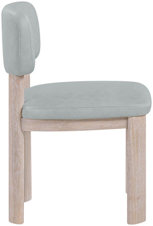 Meridian Furniture Paloma Art Deco Vegan Leather Dining Chair with Cerused Wood Frame for Modern Rooms Light Blue Style A 88052LtBlu-C