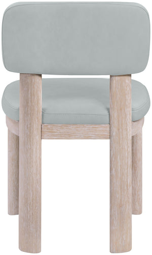Meridian Furniture Paloma Art Deco Vegan Leather Dining Chair with Cerused Wood Frame for Modern Rooms Light Blue Style A 88052LtBlu-C