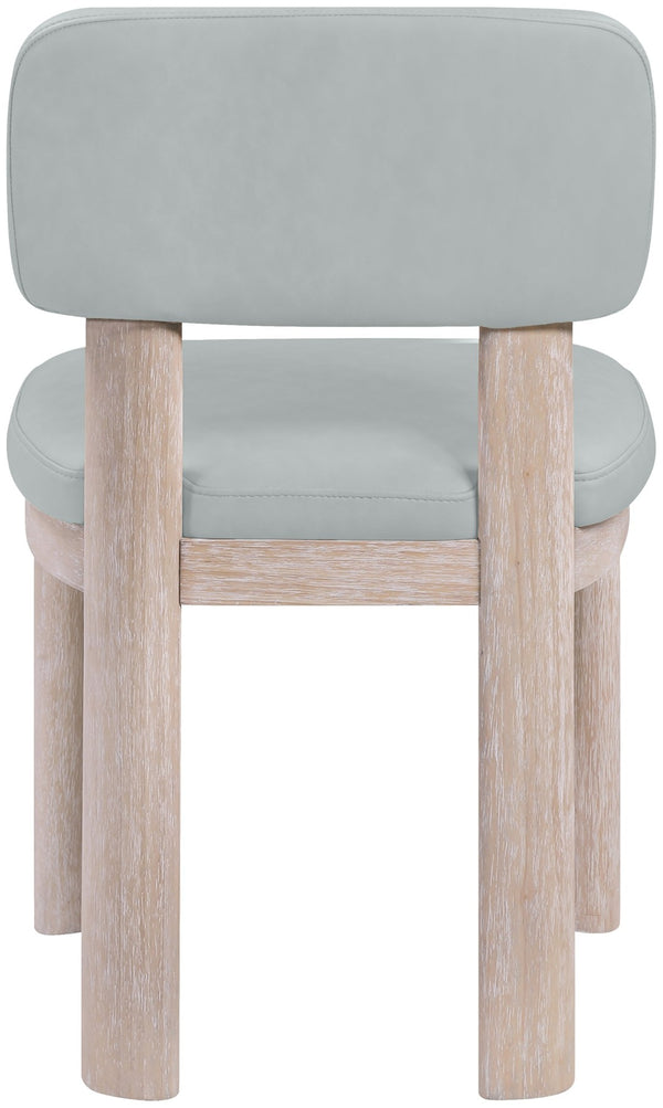 Meridian Furniture Paloma Art Deco Vegan Leather Dining Chair with Cerused Wood Frame for Modern Rooms Light Blue Style A 88052LtBlu-C