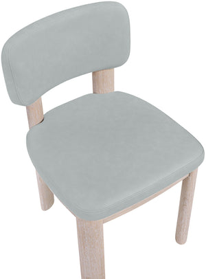 Meridian Furniture Paloma Art Deco Vegan Leather Dining Chair with Cerused Wood Frame for Modern Rooms Light Blue Style A 88052LtBlu-C