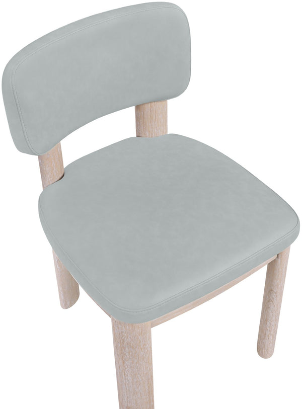 Meridian Furniture Paloma Art Deco Vegan Leather Dining Chair with Cerused Wood Frame for Modern Rooms Light Blue Style A 88052LtBlu-C