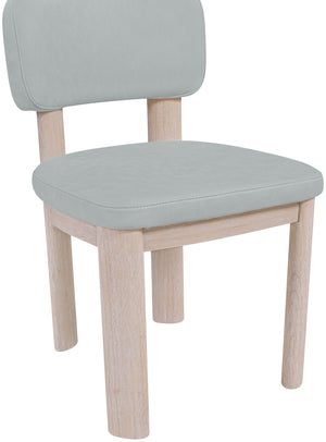Meridian Furniture Paloma Art Deco Vegan Leather Dining Chair with Cerused Wood Frame for Modern Rooms Light Blue Style A 88052LtBlu-C