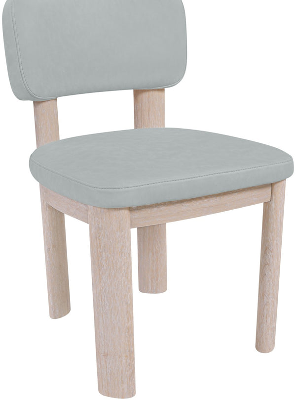 Meridian Furniture Paloma Art Deco Vegan Leather Dining Chair with Cerused Wood Frame for Modern Rooms Light Blue Style A 88052LtBlu-C