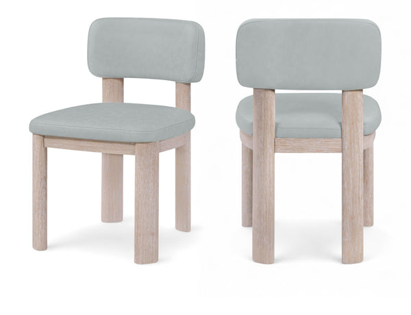 Meridian Furniture Paloma Art Deco Vegan Leather Dining Chair with Cerused Wood Frame for Modern Rooms Light Blue Style A 88052LtBlu-C