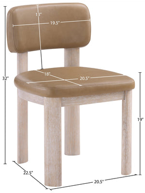 Meridian Furniture Paloma Art Deco Vegan Leather Dining Chair with Cerused Wood Frame for Modern Rooms Tan Style A 88052Tan-C