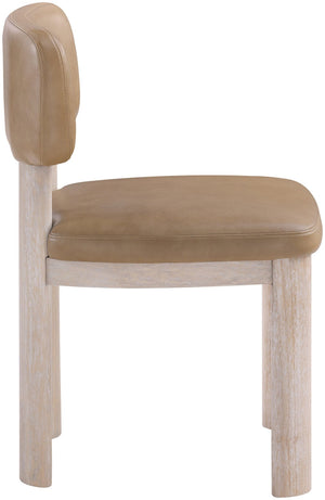 Meridian Furniture Paloma Art Deco Vegan Leather Dining Chair with Cerused Wood Frame for Modern Rooms Tan Style A 88052Tan-C