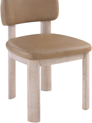 Meridian Furniture Paloma Art Deco Vegan Leather Dining Chair with Cerused Wood Frame for Modern Rooms Tan Style A 88052Tan-C