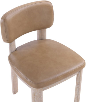 Meridian Furniture Paloma Art Deco Vegan Leather Dining Chair with Cerused Wood Frame for Modern Rooms Tan Style A 88052Tan-C