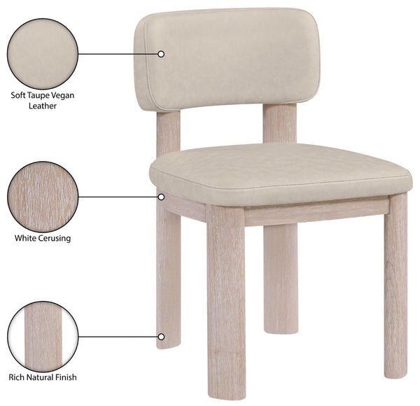 Meridian Furniture Paloma Art Deco Vegan Leather Dining Chair with Cerused Wood Frame for Modern Rooms Taupe Style A 88052Taupe-C