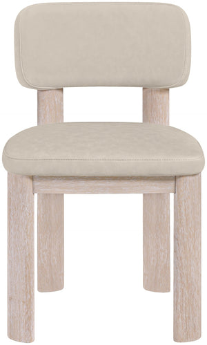 Meridian Furniture Paloma Art Deco Vegan Leather Dining Chair with Cerused Wood Frame for Modern Rooms Taupe Style A 88052Taupe-C