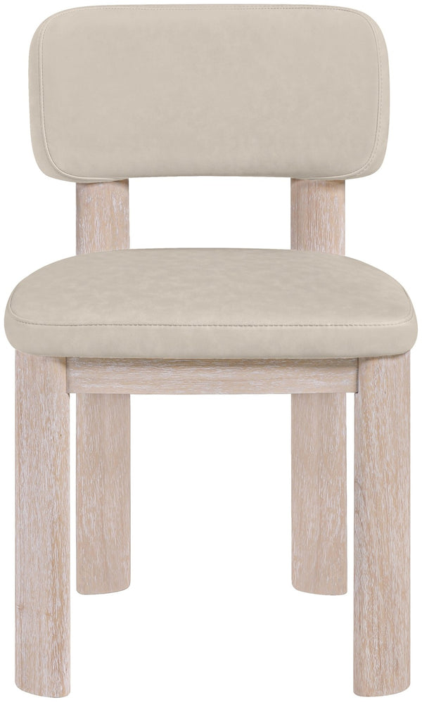 Meridian Furniture Paloma Art Deco Vegan Leather Dining Chair with Cerused Wood Frame for Modern Rooms Taupe Style A 88052Taupe-C