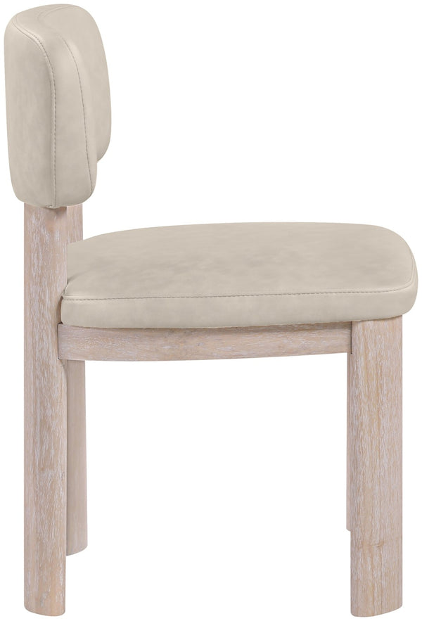 Meridian Furniture Paloma Art Deco Vegan Leather Dining Chair with Cerused Wood Frame for Modern Rooms Taupe Style A 88052Taupe-C