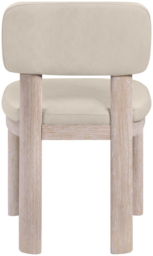 Meridian Furniture Paloma Art Deco Vegan Leather Dining Chair with Cerused Wood Frame for Modern Rooms Taupe Style A 88052Taupe-C