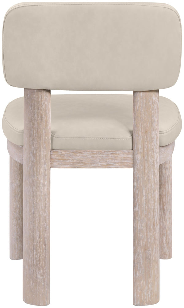 Meridian Furniture Paloma Art Deco Vegan Leather Dining Chair with Cerused Wood Frame for Modern Rooms Taupe Style A 88052Taupe-C