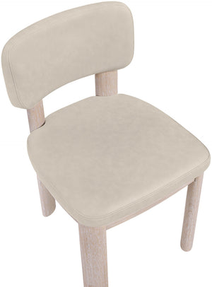 Meridian Furniture Paloma Art Deco Vegan Leather Dining Chair with Cerused Wood Frame for Modern Rooms Taupe Style A 88052Taupe-C