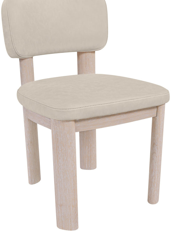 Meridian Furniture Paloma Art Deco Vegan Leather Dining Chair with Cerused Wood Frame for Modern Rooms Taupe Style A 88052Taupe-C