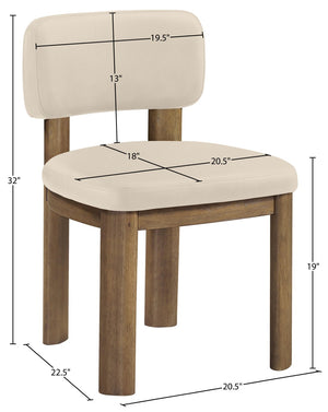 Meridian Furniture Paloma Art Deco Vegan Leather Dining Chair with Cerused Wood Frame for Modern Rooms Beige Style B 88053Beige-C