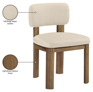 Meridian Furniture Paloma Art Deco Vegan Leather Dining Chair with Cerused Wood Frame for Modern Rooms Beige Style B 88053Beige-C