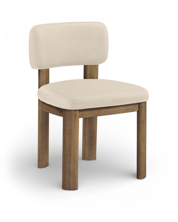 Meridian Furniture Paloma Art Deco Vegan Leather Dining Chair with Cerused Wood Frame for Modern Rooms Beige Style B 88053Beige-C