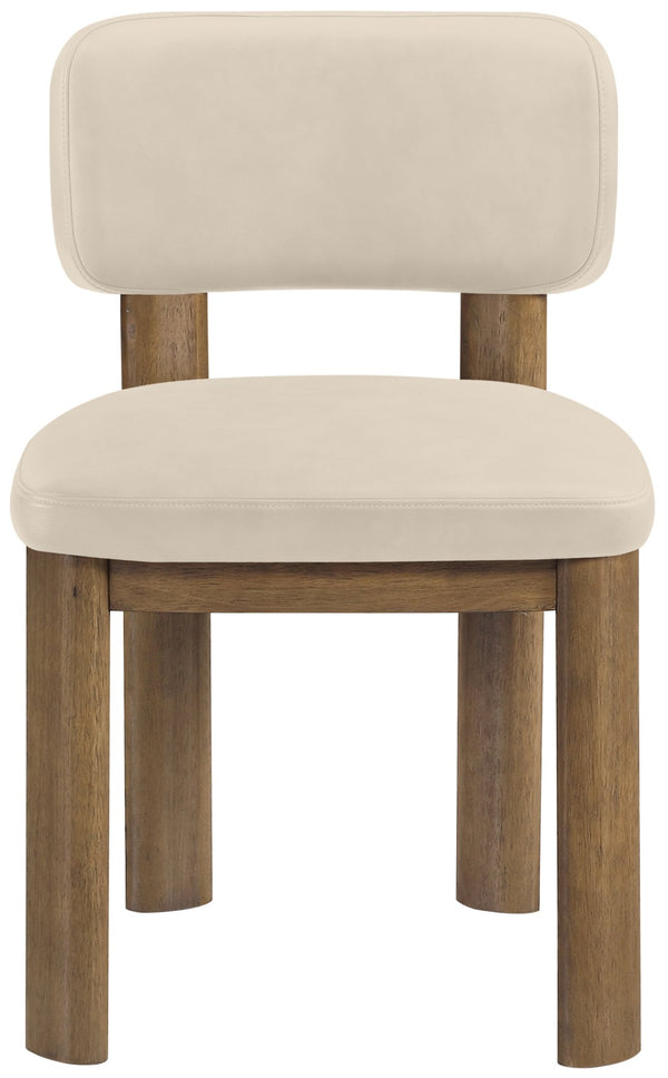 Meridian Furniture Paloma Art Deco Vegan Leather Dining Chair with Cerused Wood Frame for Modern Rooms Beige Style B 88053Beige-C