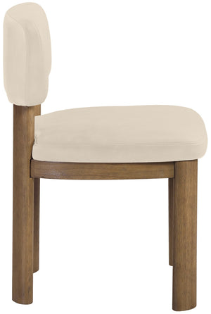 Meridian Furniture Paloma Art Deco Vegan Leather Dining Chair with Cerused Wood Frame for Modern Rooms Beige Style B 88053Beige-C