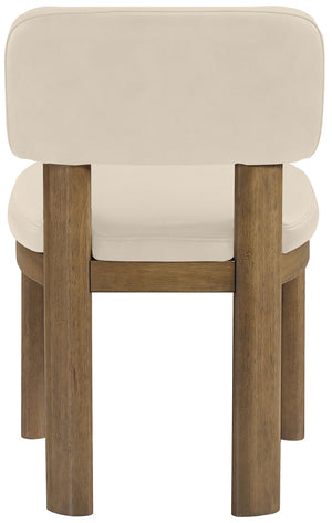 Meridian Furniture Paloma Art Deco Vegan Leather Dining Chair with Cerused Wood Frame for Modern Rooms Beige Style B 88053Beige-C
