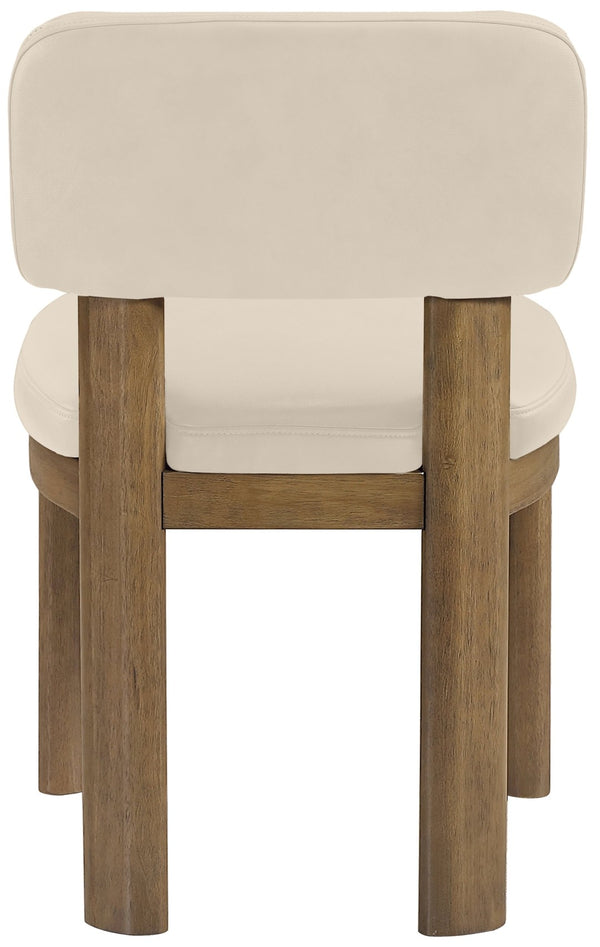 Meridian Furniture Paloma Art Deco Vegan Leather Dining Chair with Cerused Wood Frame for Modern Rooms Beige Style B 88053Beige-C