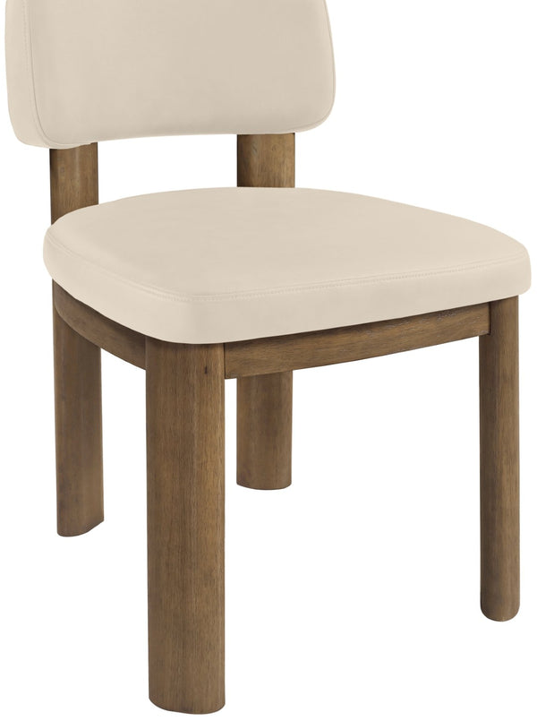 Meridian Furniture Paloma Art Deco Vegan Leather Dining Chair with Cerused Wood Frame for Modern Rooms Beige Style B 88053Beige-C