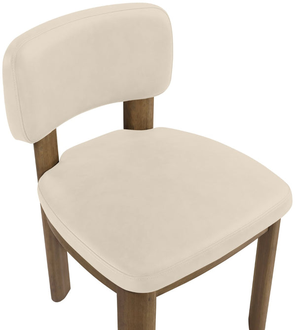 Meridian Furniture Paloma Art Deco Vegan Leather Dining Chair with Cerused Wood Frame for Modern Rooms Beige Style B 88053Beige-C