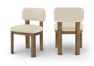 Meridian Furniture Paloma Art Deco Vegan Leather Dining Chair with Cerused Wood Frame for Modern Rooms Beige Style B 88053Beige-C