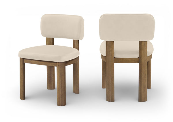 Meridian Furniture Paloma Art Deco Vegan Leather Dining Chair with Cerused Wood Frame for Modern Rooms Beige Style B 88053Beige-C