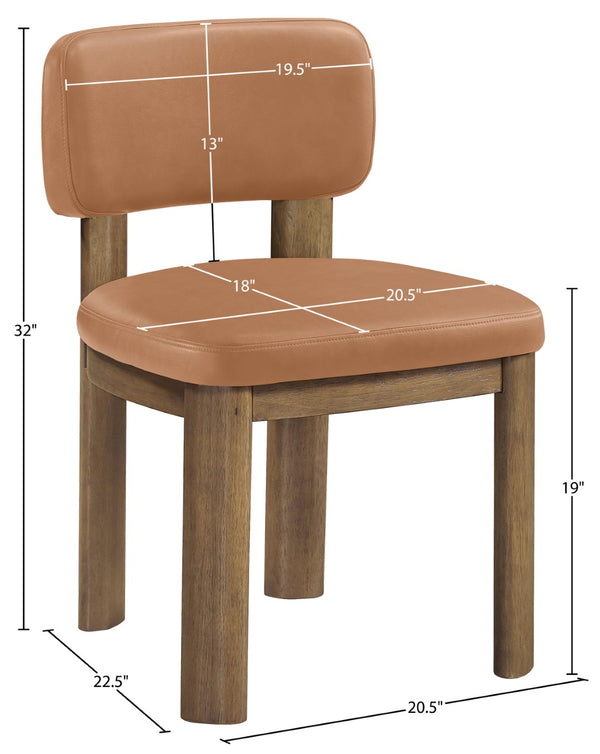 Meridian Furniture Paloma Art Deco Vegan Leather Dining Chair with Cerused Wood Frame for Modern Rooms Cognac Style B 88053Cognac-C
