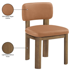 Meridian Furniture Paloma Art Deco Vegan Leather Dining Chair with Cerused Wood Frame for Modern Rooms Cognac Style B 88053Cognac-C