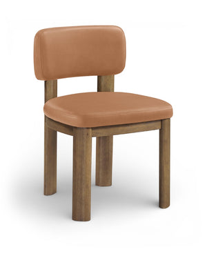 Meridian Furniture Paloma Art Deco Vegan Leather Dining Chair with Cerused Wood Frame for Modern Rooms Cognac Style B 88053Cognac-C