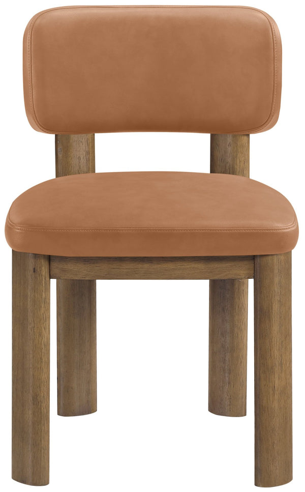 Meridian Furniture Paloma Art Deco Vegan Leather Dining Chair with Cerused Wood Frame for Modern Rooms Cognac Style B 88053Cognac-C