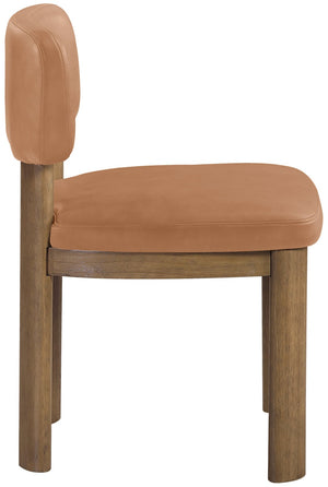 Meridian Furniture Paloma Art Deco Vegan Leather Dining Chair with Cerused Wood Frame for Modern Rooms Cognac Style B 88053Cognac-C