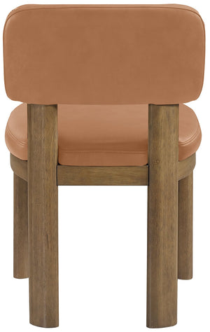 Meridian Furniture Paloma Art Deco Vegan Leather Dining Chair with Cerused Wood Frame for Modern Rooms Cognac Style B 88053Cognac-C
