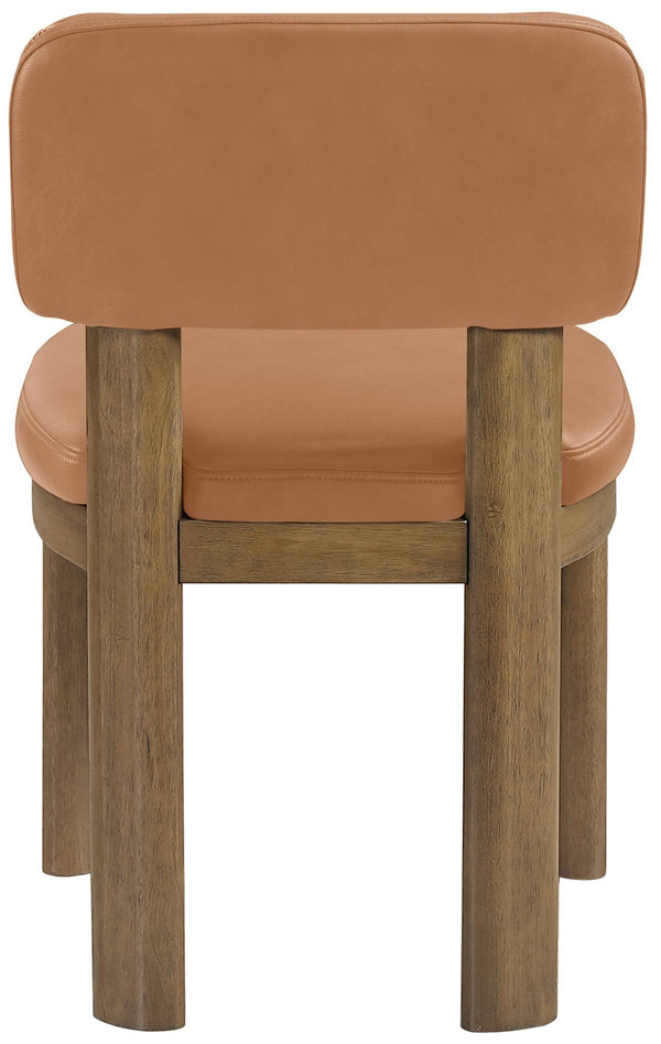 Meridian Furniture Paloma Art Deco Vegan Leather Dining Chair with Cerused Wood Frame for Modern Rooms Cognac Style B 88053Cognac-C