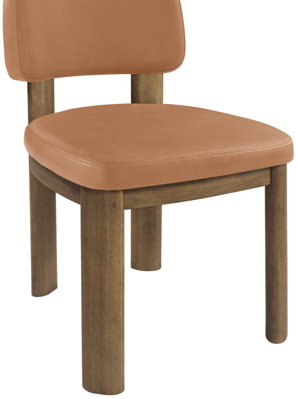 Meridian Furniture Paloma Art Deco Vegan Leather Dining Chair with Cerused Wood Frame for Modern Rooms Cognac Style B 88053Cognac-C