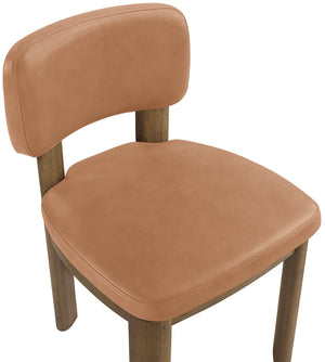 Meridian Furniture Paloma Art Deco Vegan Leather Dining Chair with Cerused Wood Frame for Modern Rooms Cognac Style B 88053Cognac-C