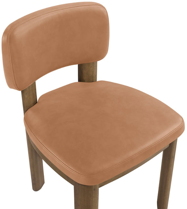 Meridian Furniture Paloma Art Deco Vegan Leather Dining Chair with Cerused Wood Frame for Modern Rooms Cognac Style B 88053Cognac-C