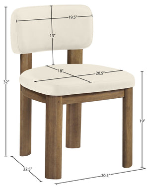Meridian Furniture Paloma Art Deco Vegan Leather Dining Chair with Cerused Wood Frame for Modern Rooms Cream Style B 88053Cream-C