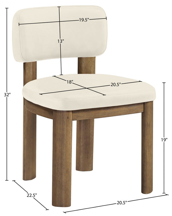 Meridian Furniture Paloma Art Deco Vegan Leather Dining Chair with Cerused Wood Frame for Modern Rooms Cream Style B 88053Cream-C