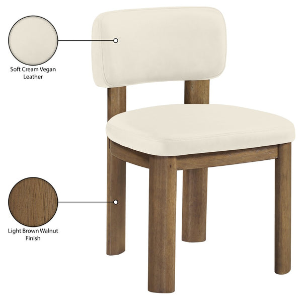 Meridian Furniture Paloma Art Deco Vegan Leather Dining Chair with Cerused Wood Frame for Modern Rooms Cream Style B 88053Cream-C
