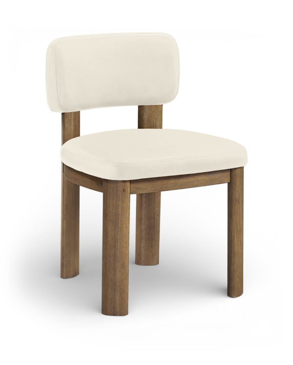 Meridian Furniture Paloma Art Deco Vegan Leather Dining Chair with Cerused Wood Frame for Modern Rooms Cream Style B 88053Cream-C